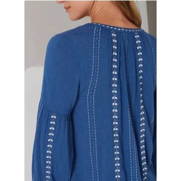 J. Jill Blue Embroidered Peasant Blouse Long Sleeve Medium EUC - Picture 3 of 13